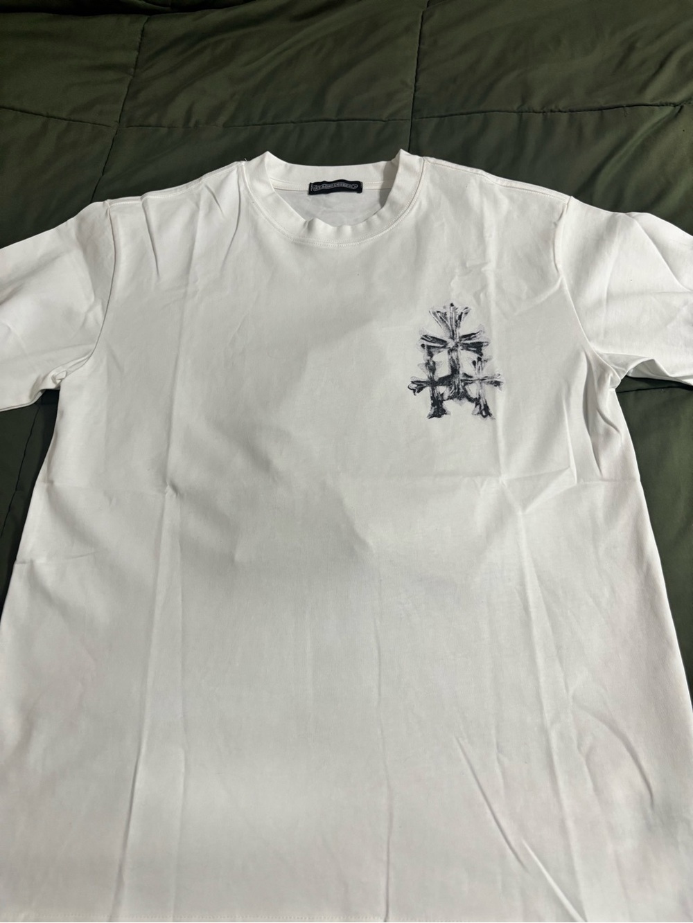 Chrome Hearts White Short Sleeve Tee with Black Chest Logo